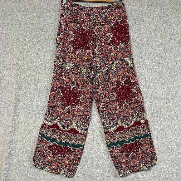 ett:twa Anthropologie Pants 4 Pink Paisley Wide Leg Boho Elastic Waist Lounge - Picture 3 of 9